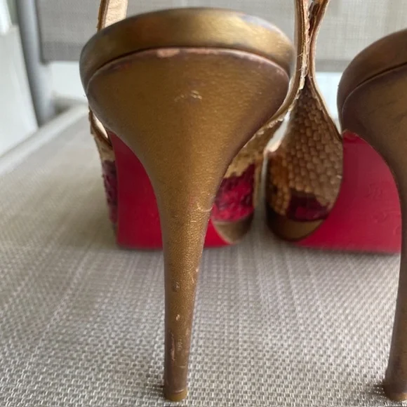 Christian Louboutin Snakeskin Snake Heels Slingback Pumps - Picture 7 of 9